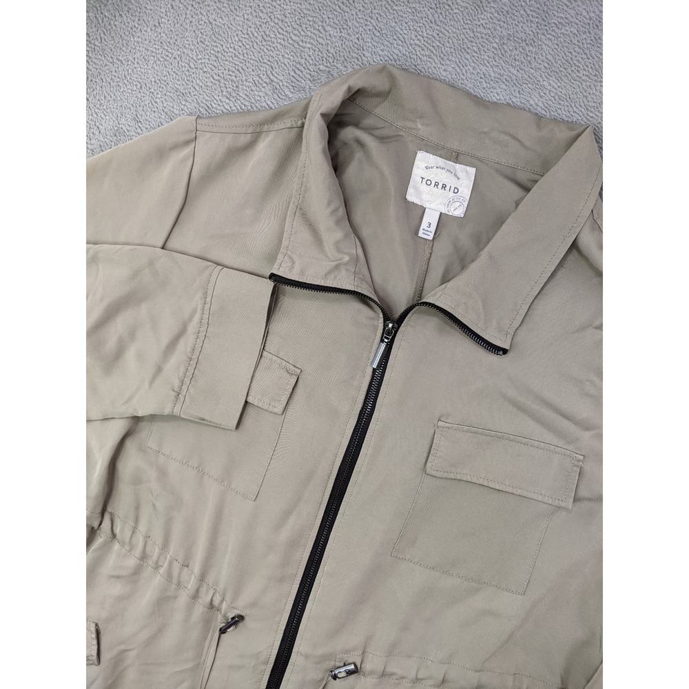 Torrid Women's Plus Size 3 Beige Full Zip Drawstring Waist Utility Jacket